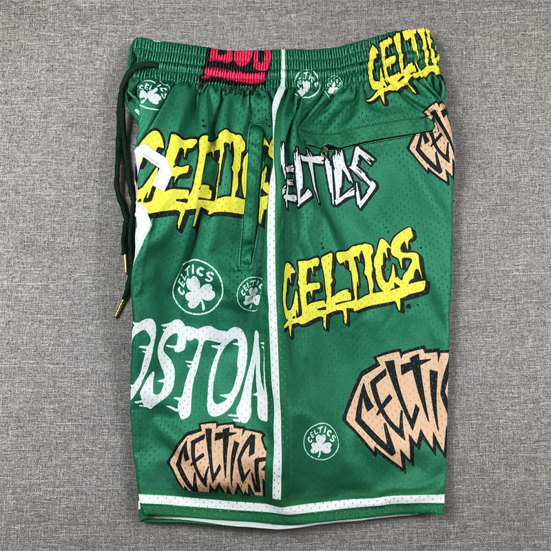 Men's Boston Celtics Green Graffiti Edition Pocket Shorts1