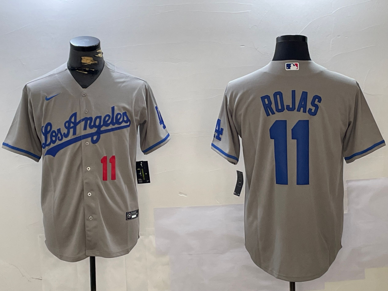 Men's Los Angeles Dodgers Miguel Rojas #11 Gray Replica Player Jersey1