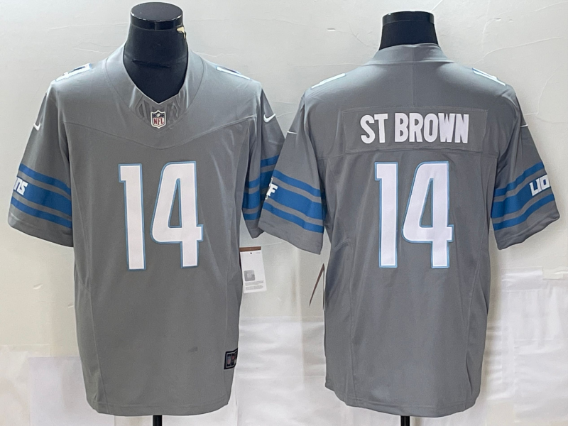 Men's Detroit Lions Amon-Ra St. Brown #14 Gray Game Jersey1