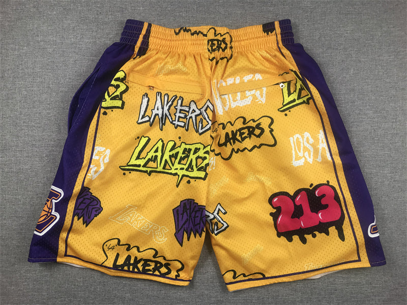 Men's Los Angeles Lakers Yellow Graffiti Edition Pocket Shorts1