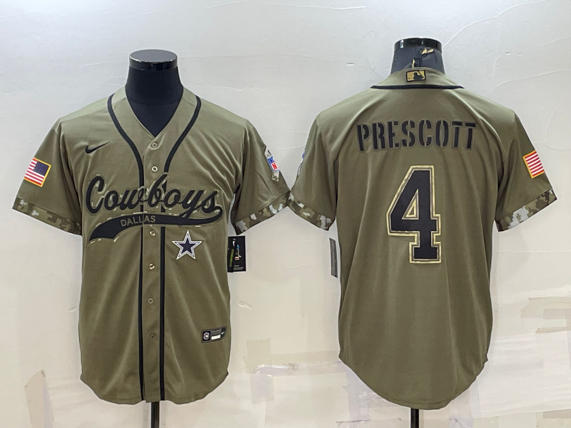 Men's Dallas Cowboys Dak Prescott #4 Olive 2022 Salute To Service Limited Jersey1 Joint Edition