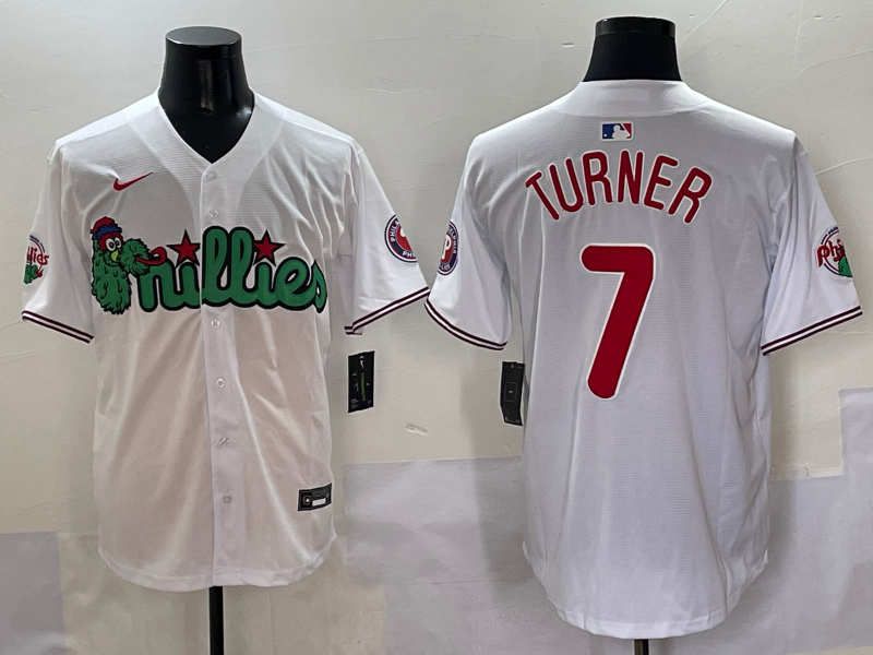 Men's Philadelphia Phillies Trea Turner #7 White Game Jersey1
