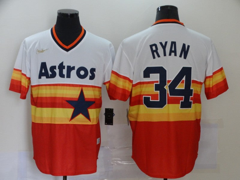 Men's Houston Astros Nolan Ryan #34 White/Orange Replica Baseball Jersey1