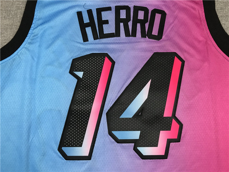 Men's Miami Heat Tyler Herro #14 Pink/Blue Swingman Player Jersey1