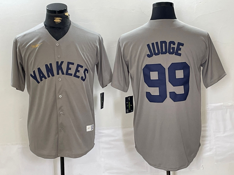 Men's New York Yankees Aaron Judge #99 Gray Road Cooperstown Collection Player Jersey1