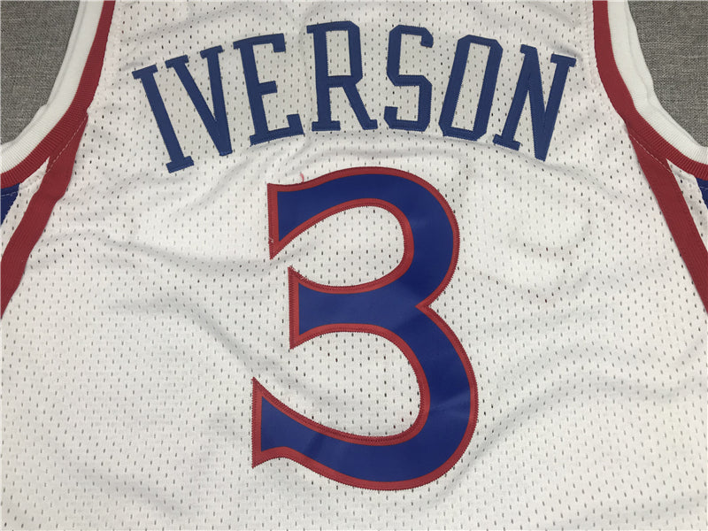 Men's Philadelphia 76ers Allen Iverson White Hardwood Classics Authentic Jersey1