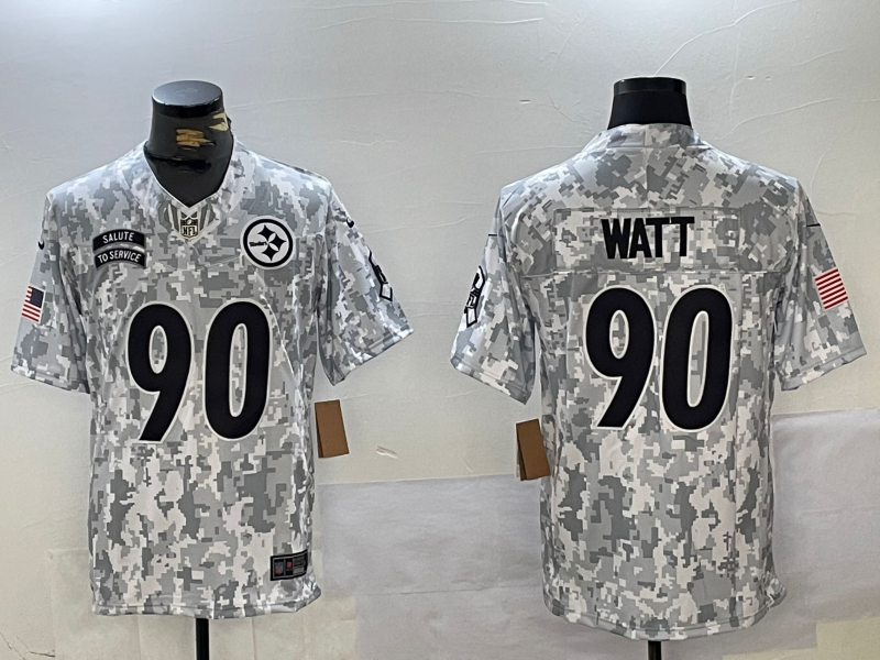 Men's Pittsburgh Steelers T.J. Watt #90 Arctic Camo 2024 Salute to Service Limited Jersey1