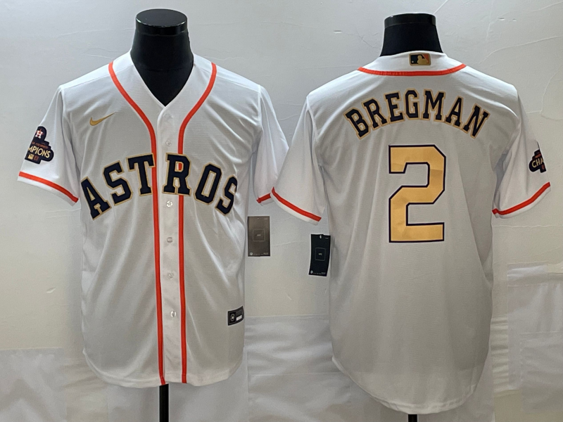 Men's Houston Astros Alex Bregman Nike White/Gold 2023 Gold Collection Replica Player Jersey1