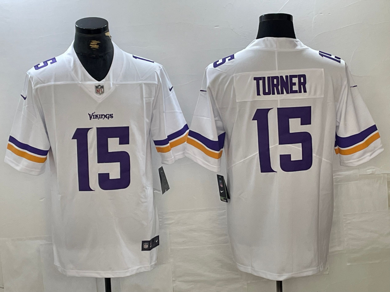 Men's Minnesota Vikings Dallas Turner #15 White Player Game Jersey1