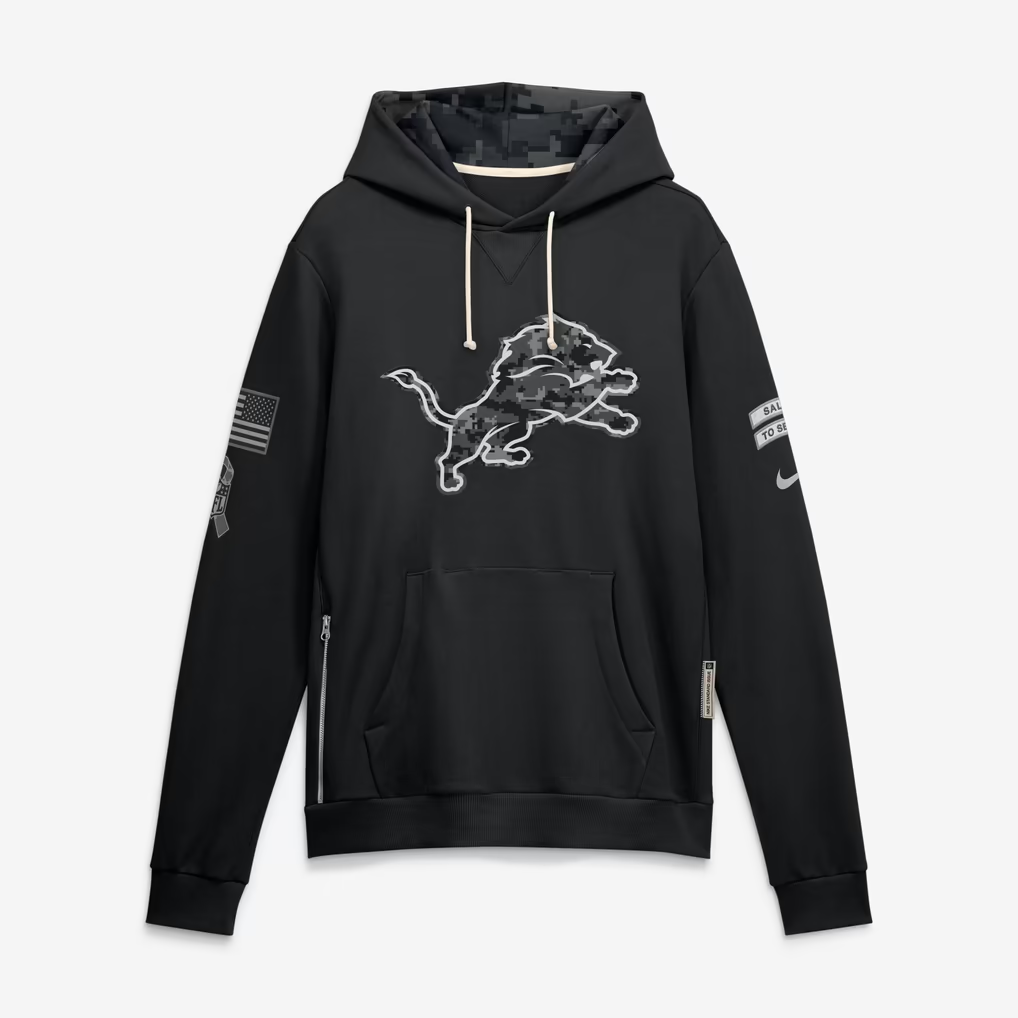 Men's Detroit Lions Black 2026 Salute to Service Sideline Dri-FIT Pullover Hoodie