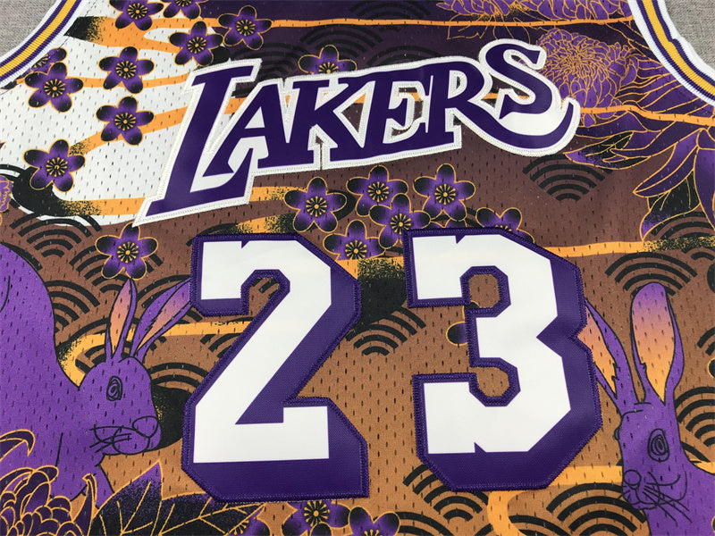 Men's Los Angeles Lakers LeBron James #23 Year of Rabbit Edition Hardwood Classics Swingman Jersey1