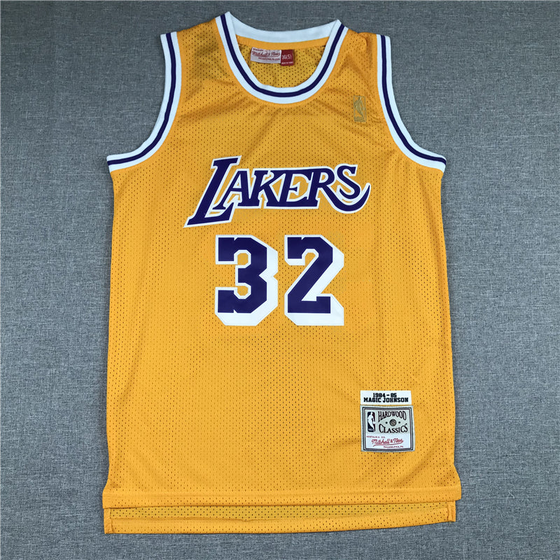 Men's Los Angeles Lakers Magic Johnson #32 Yellow Throwback Jersey1
