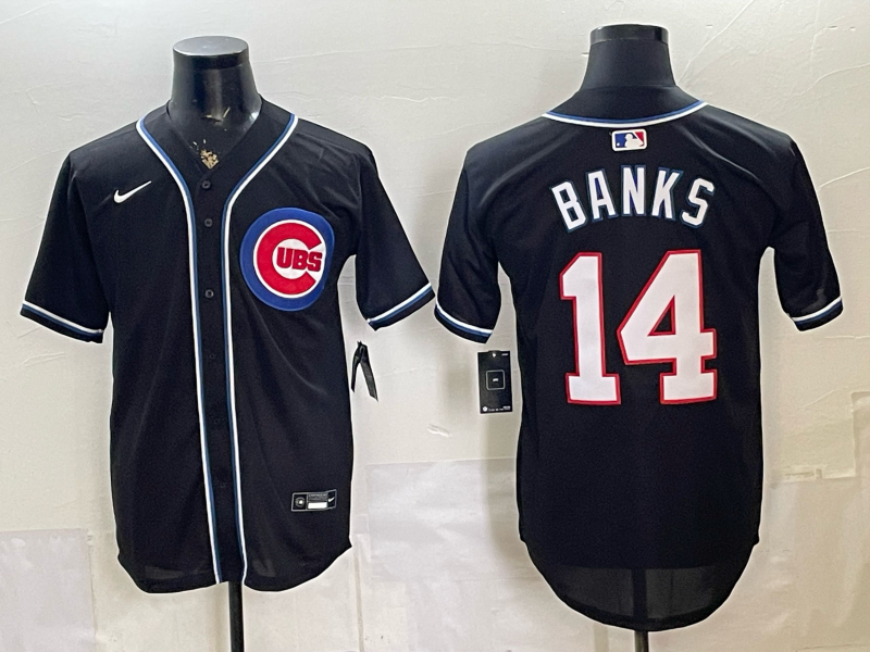 Men's Chicago Cubs Ernie Banks #14 Fashion Replica Black Out Jersey