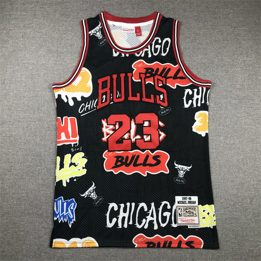 Men's Chicago Bulls Michael Jordan #23 Black Swingman Graffiti Edition Jersey1
