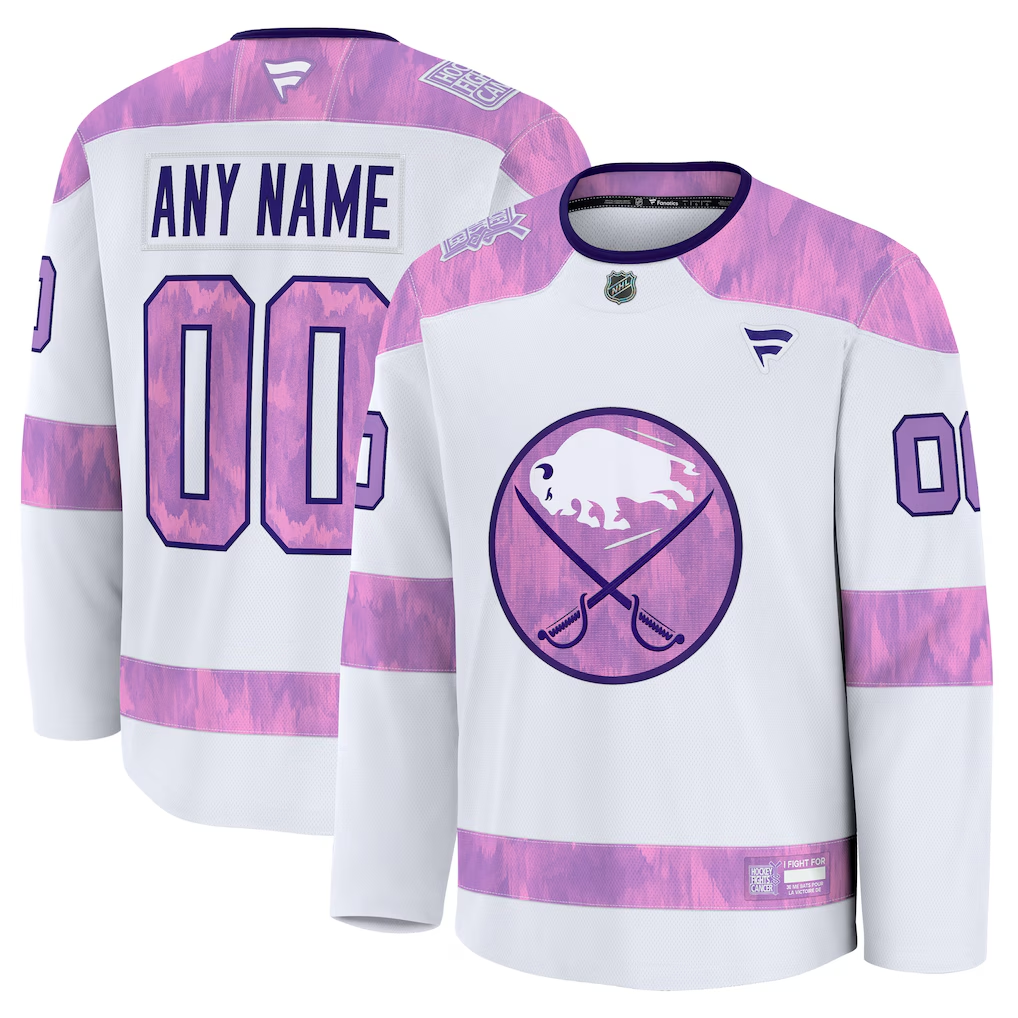 Buffalo Sabres White Purple 2024 Hockey Fights Cancer Custom Practice Jersey - JerseysFreak
