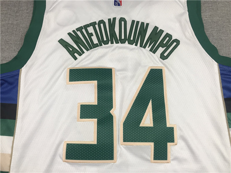 Men's Milwaukee Bucks Giannis Antetokounmpo #34 NBA White Player Jersey1