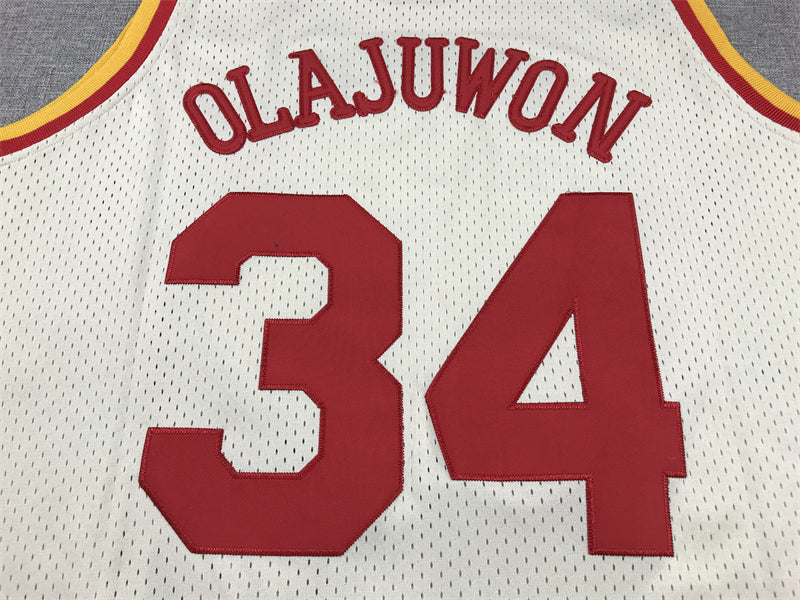 Men's Houston Rockets Hakeem Olajuwon #34 Cream Chainstitch Swingman Jersey1