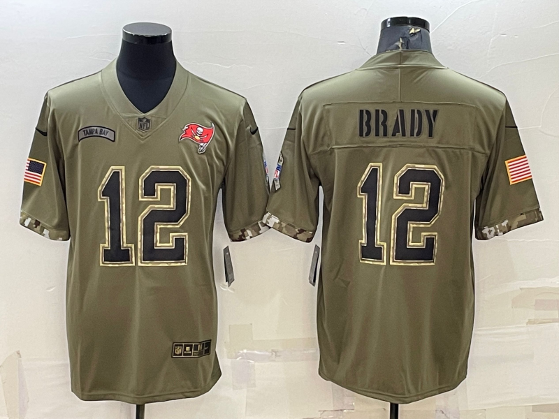 Men's Tampa Bay Buccaneers Tom Brady #12 Olive 2022 Salute To Service Retired Player Limited Jersey1