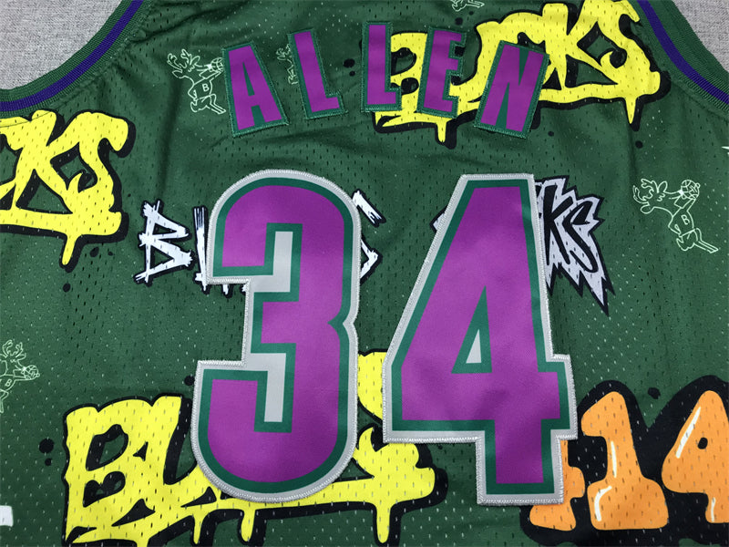 Men's Milwaukee Bucks Ray Allen #34 Green Swingman Player Jersey1 - Graffiti Edition