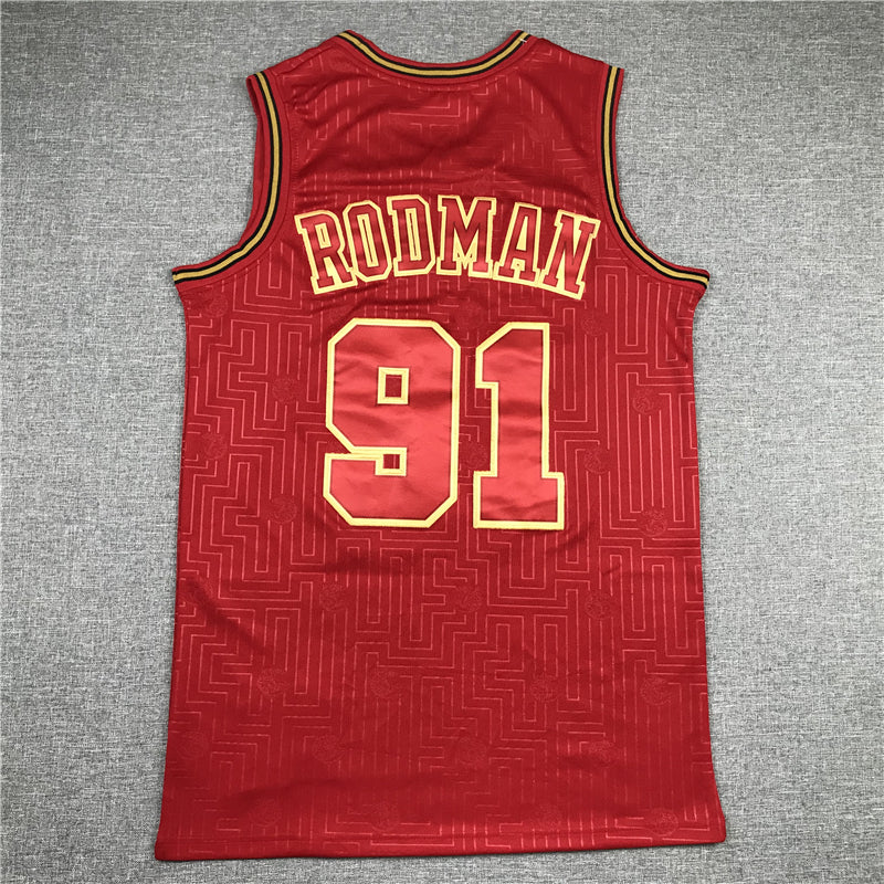 Men's Chicago Bulls Dennis Rodman #91 Red Hardwood Classics Swingman Jersey1