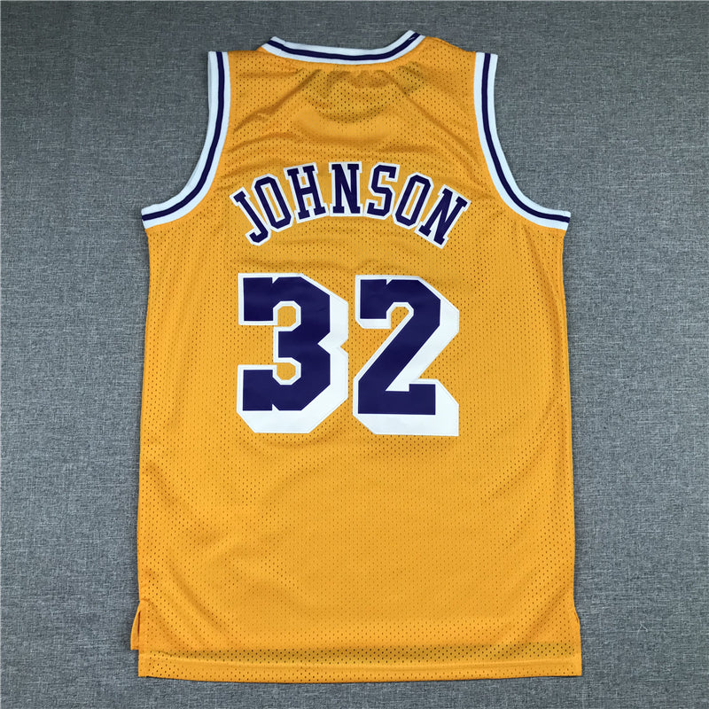 Men's Los Angeles Lakers Magic Johnson #32 Yellow Throwback Jersey1
