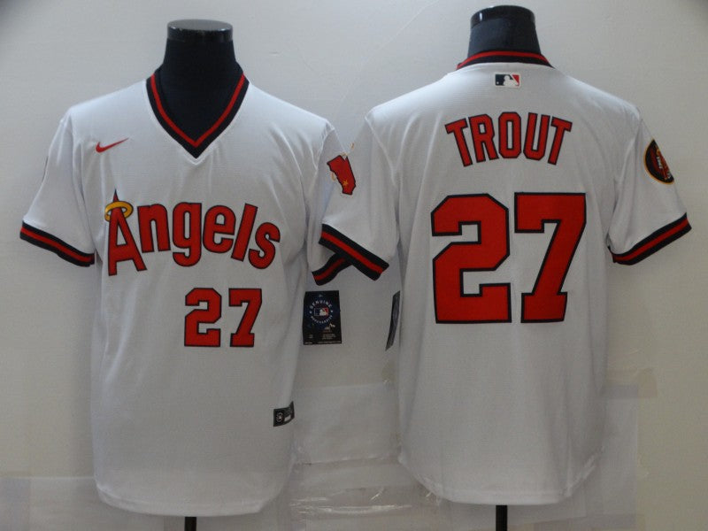 Men's Los Angeles Angels Mike Trout #27 White Printed Baseball Jersey1