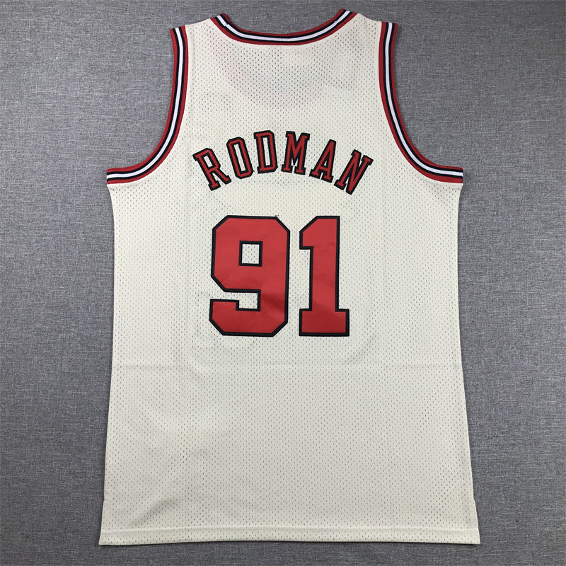 Men's Chicago Bulls Dennis Rodman #91 Cream Hardwood Classics Swingman Jersey1