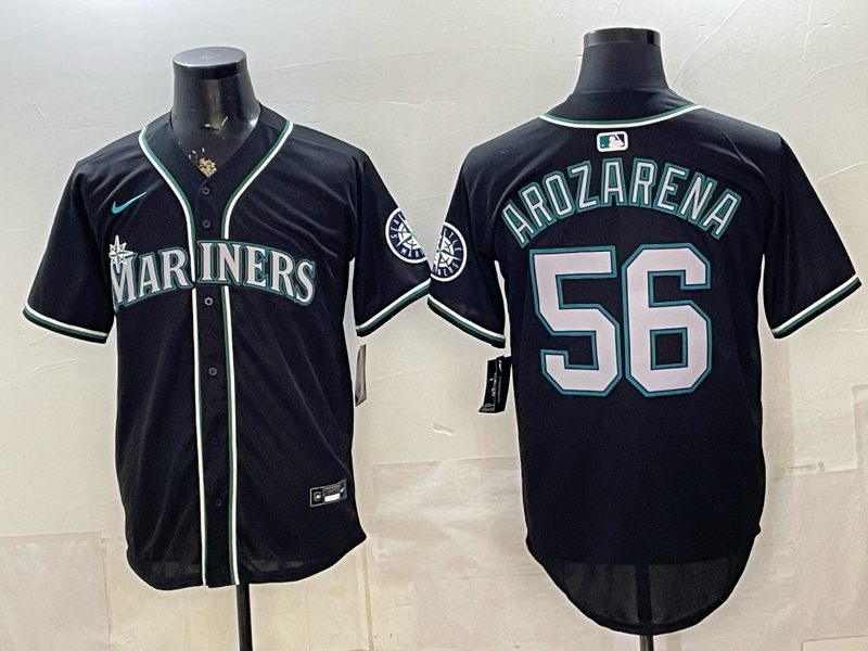 Men's Seattle Mariners Randy Arozarena #56 Fashion Replica Black Out Jersey