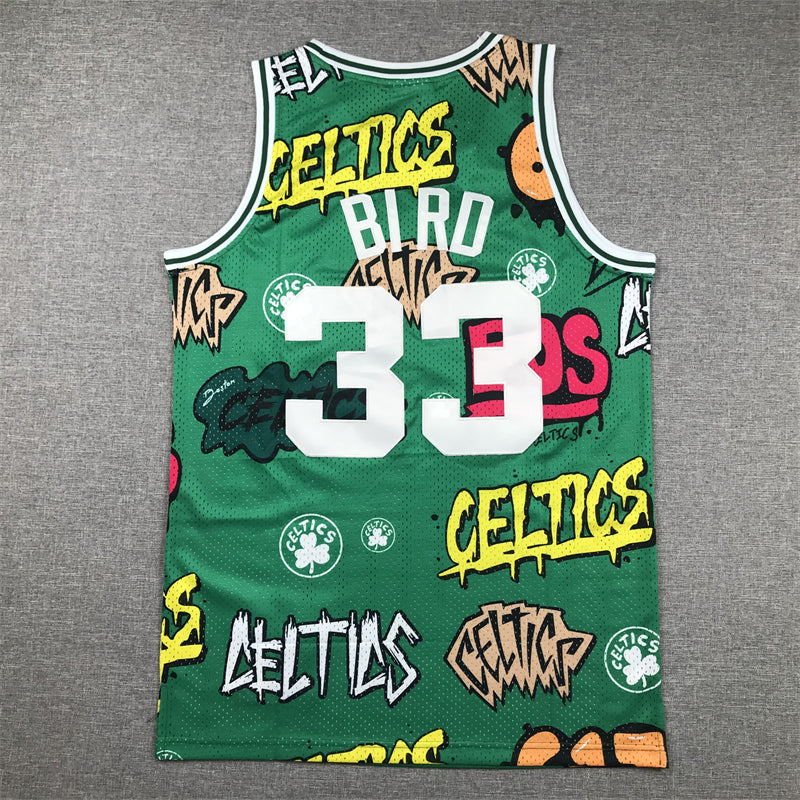 Men's Boston Celtics Larry Bird #33 Green Swingman Graffiti Edition Jersey1