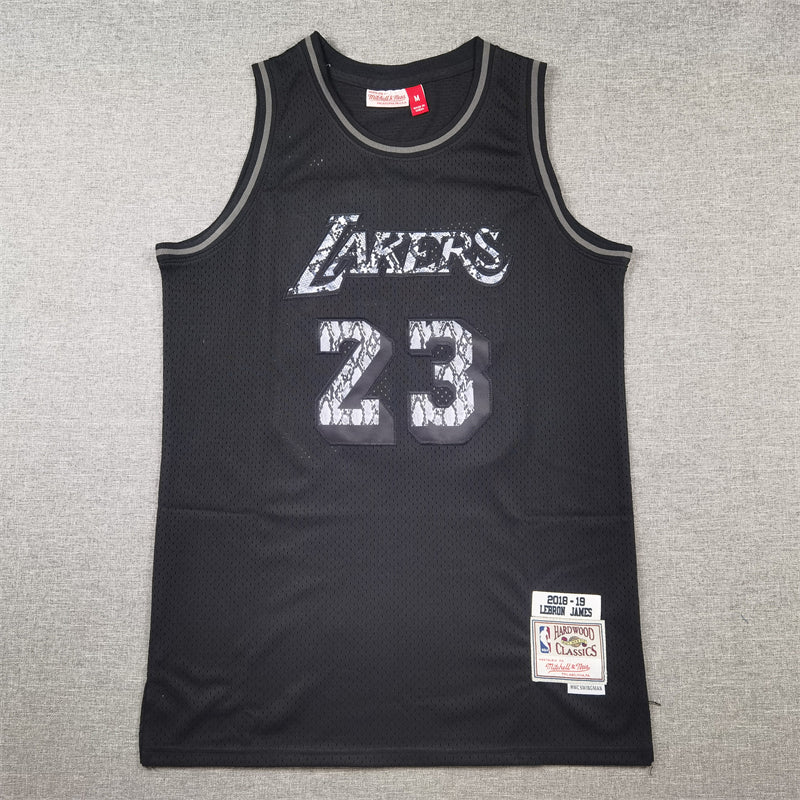 Men's Los Angeles Lakers LeBron James #23 Black 2018/19 Hardwood Classics Swingman Jersey1