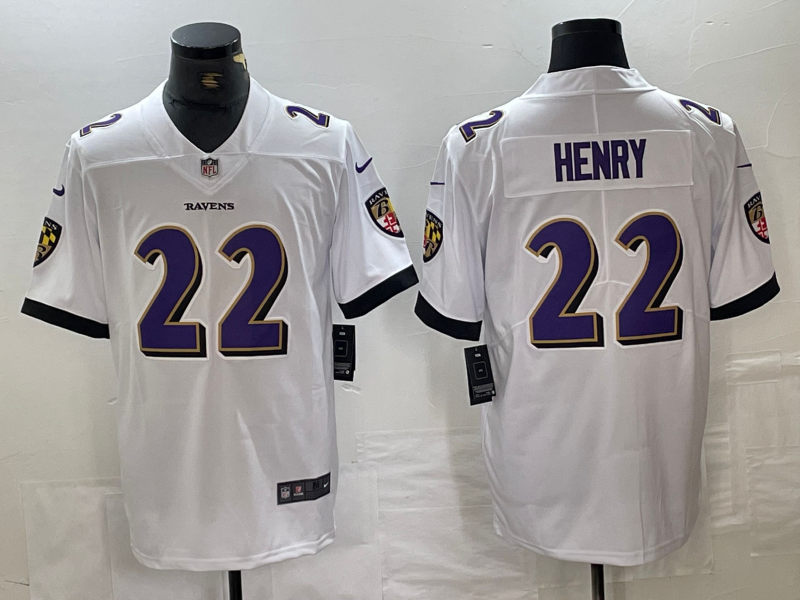Men's Baltimore Ravens Derrick Henry #22 White Game Player Jersey1