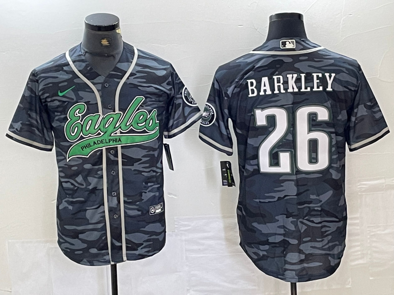 Men's Philadelphia Eagles Saquon Barkley #26 Grey Camouflage Game Jersey1 Joint Edition