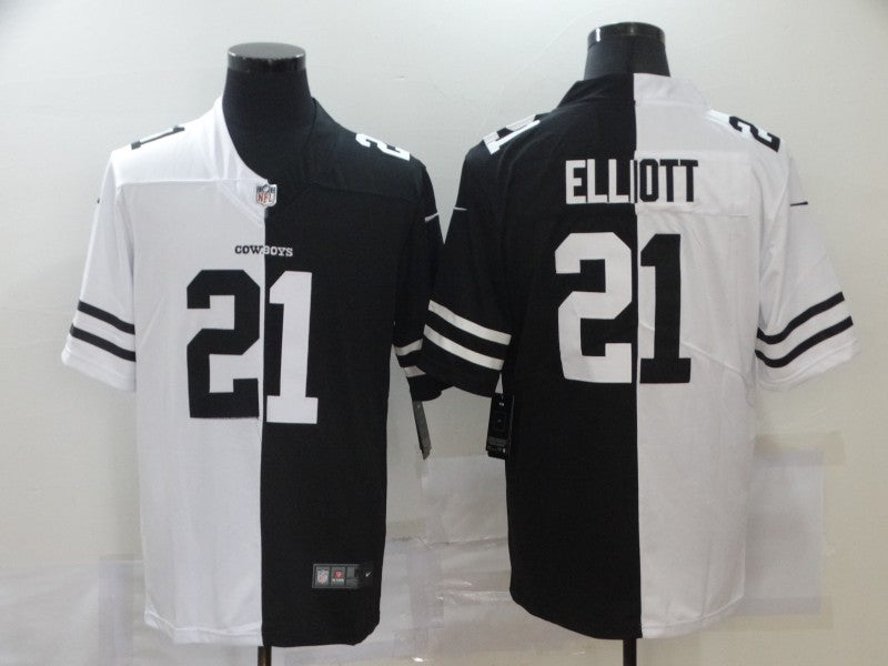 Men's Dallas Cowboys Ezekiel Elliott #21 Black/White Game Jersey1