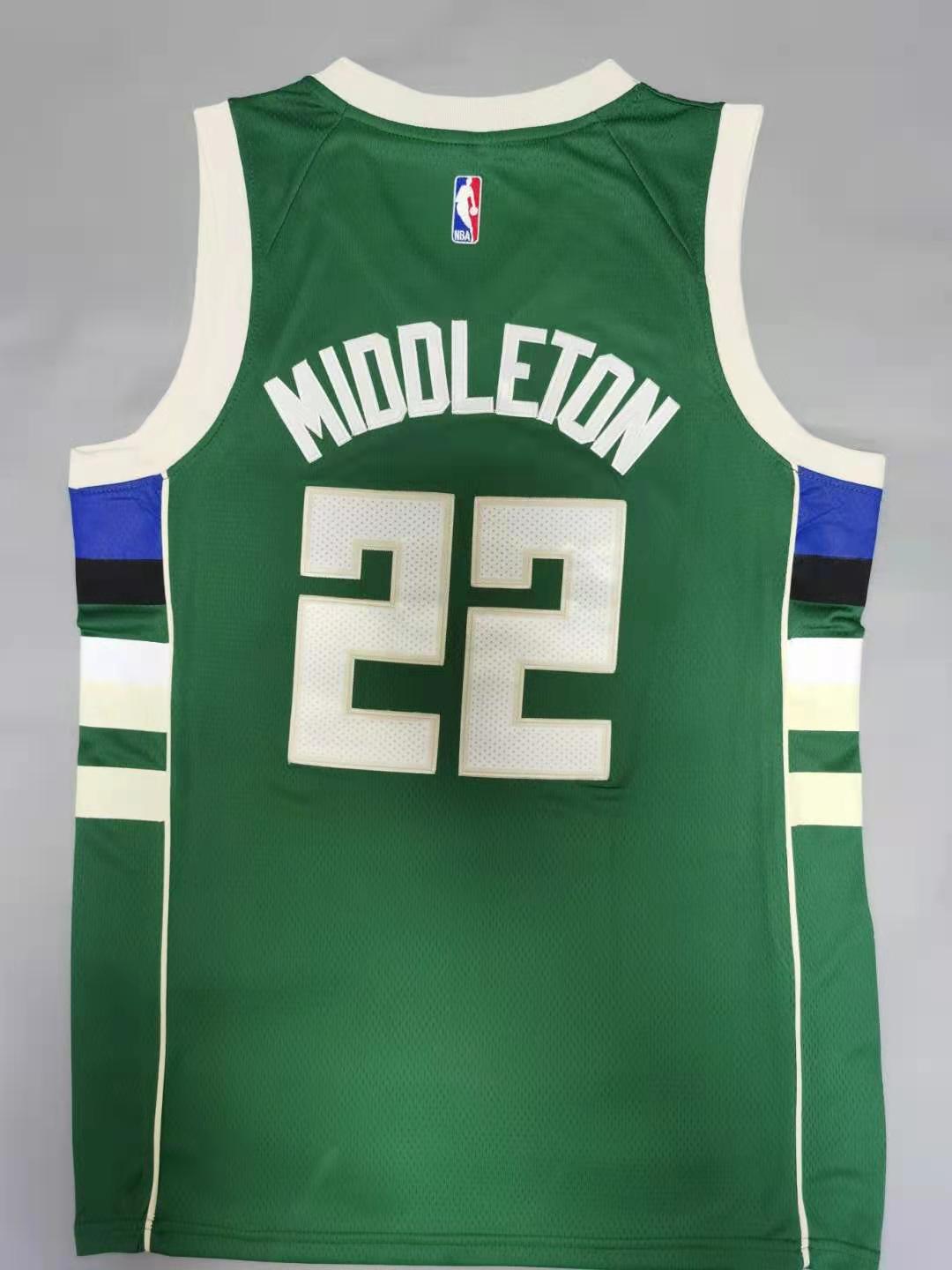 Men's Milwaukee Bucks Khris Middleton #22 Green Fast Break Road Replica Jersey1