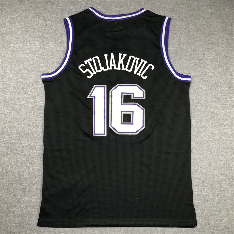 Men's Sacramento Kings Peja Stojakovic #16 Black Hardwood Classics Swingman Jersey1