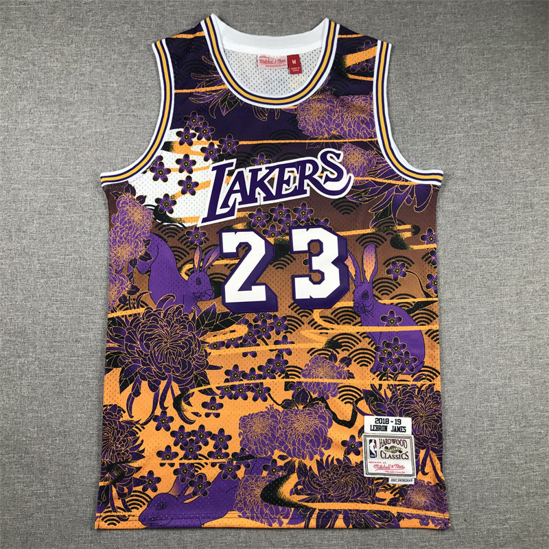 Men's Los Angeles Lakers LeBron James #23 Year of Rabbit Edition Hardwood Classics Swingman Jersey1