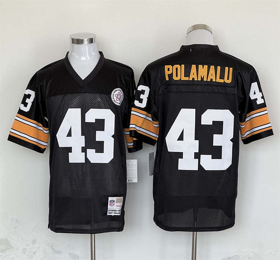 Men's Pittsburgh Steelers Troy Polamalu Mitchell & Ness Black Legacy Replica Jersey1