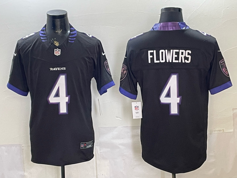 Men's Baltimore Ravens Zay Flowers #4 Black Vapor F.U.S.E. Stitched Limited Jersey