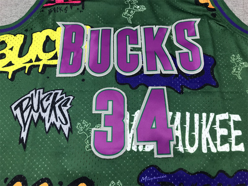 Men's Milwaukee Bucks Ray Allen #34 Green Swingman Player Jersey1 - Graffiti Edition
