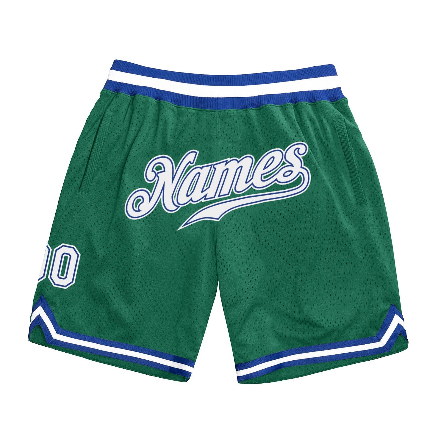 Custom Kelly Green White Royal Basketball Shorts
