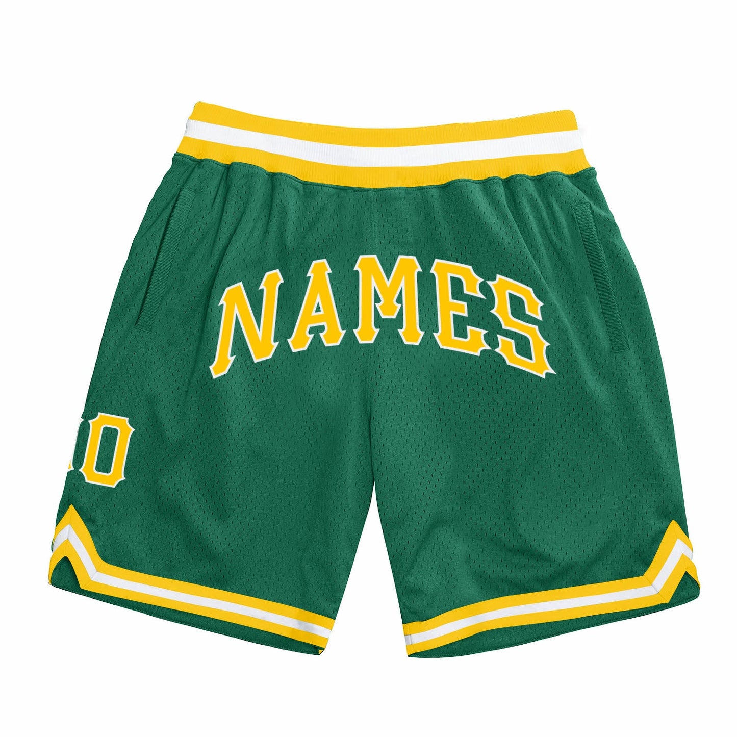 Custom Kelly Green Gold White Basketball Shorts