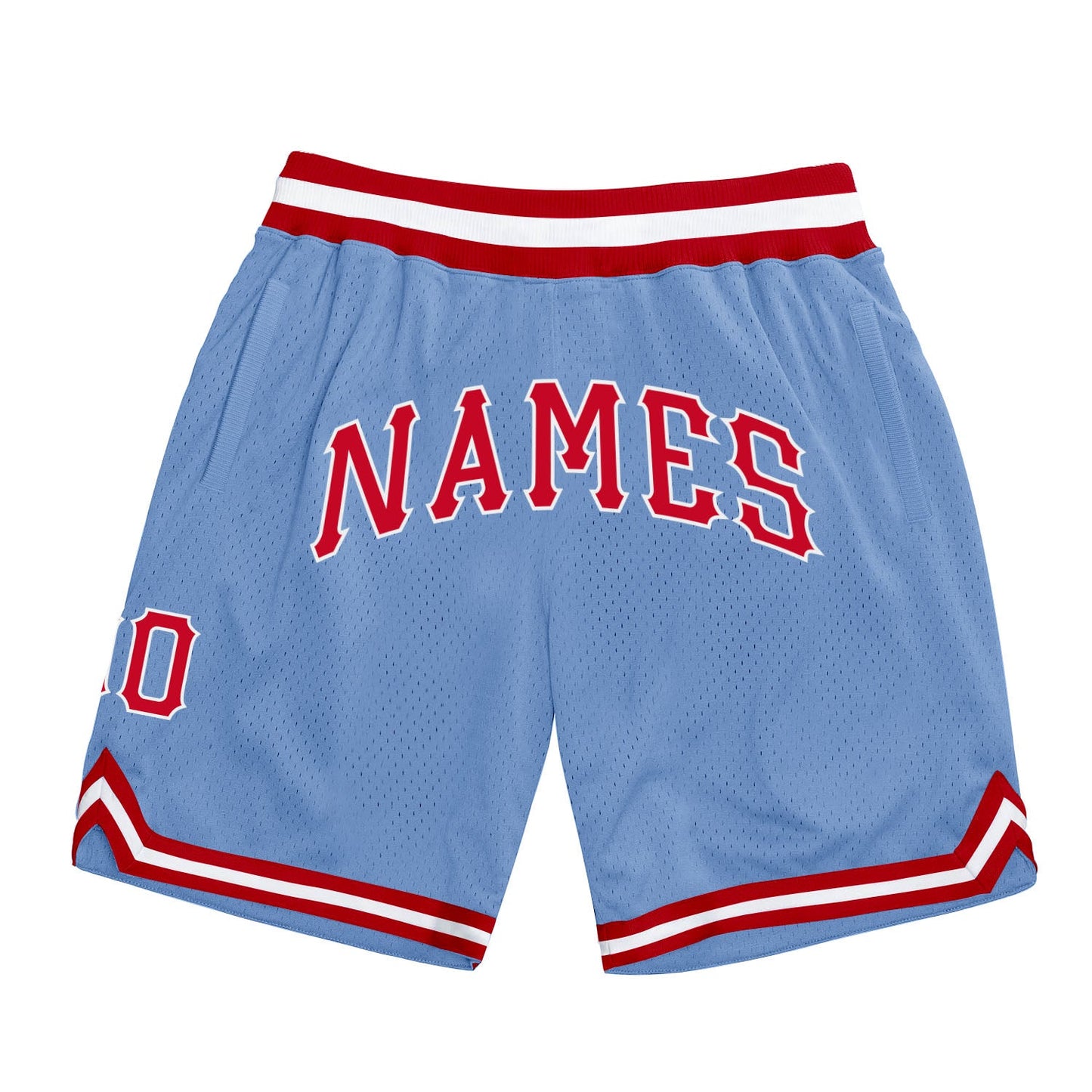 Custom Light Blue Red White Basketball Shorts