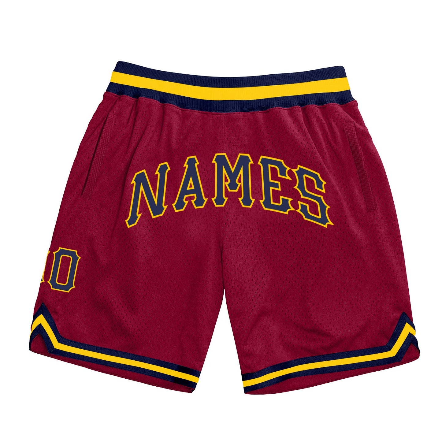 Custom Maroon Navy Gold Basketball Shorts