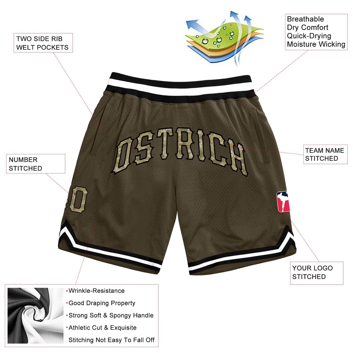 Custom Olive Camo Black Salute To Service Basketball Shorts - 2