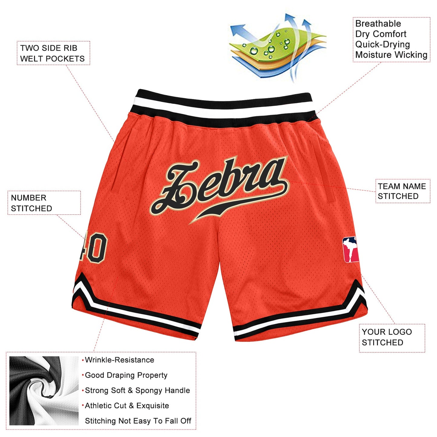 Custom Orange Black Old Gold Basketball Shorts - 2