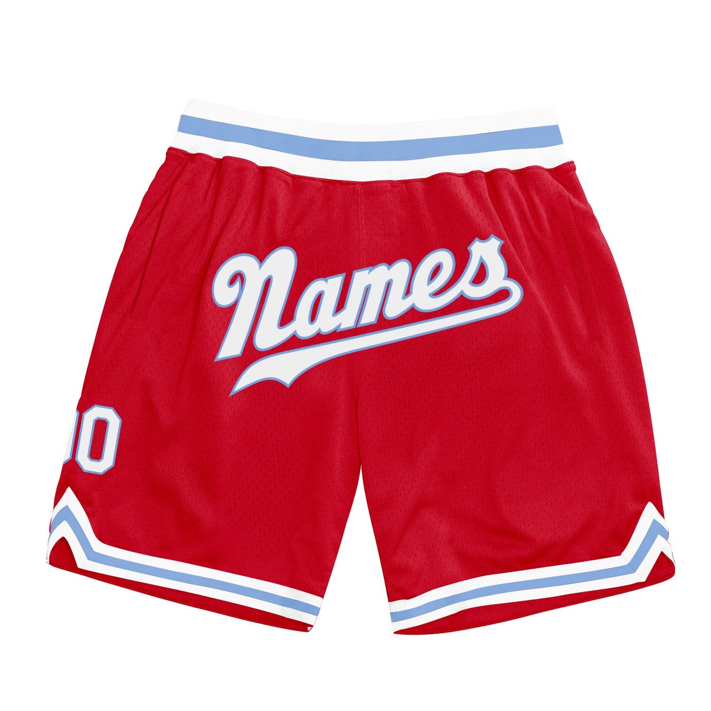 Custom Red White Light Blue Basketball Shorts