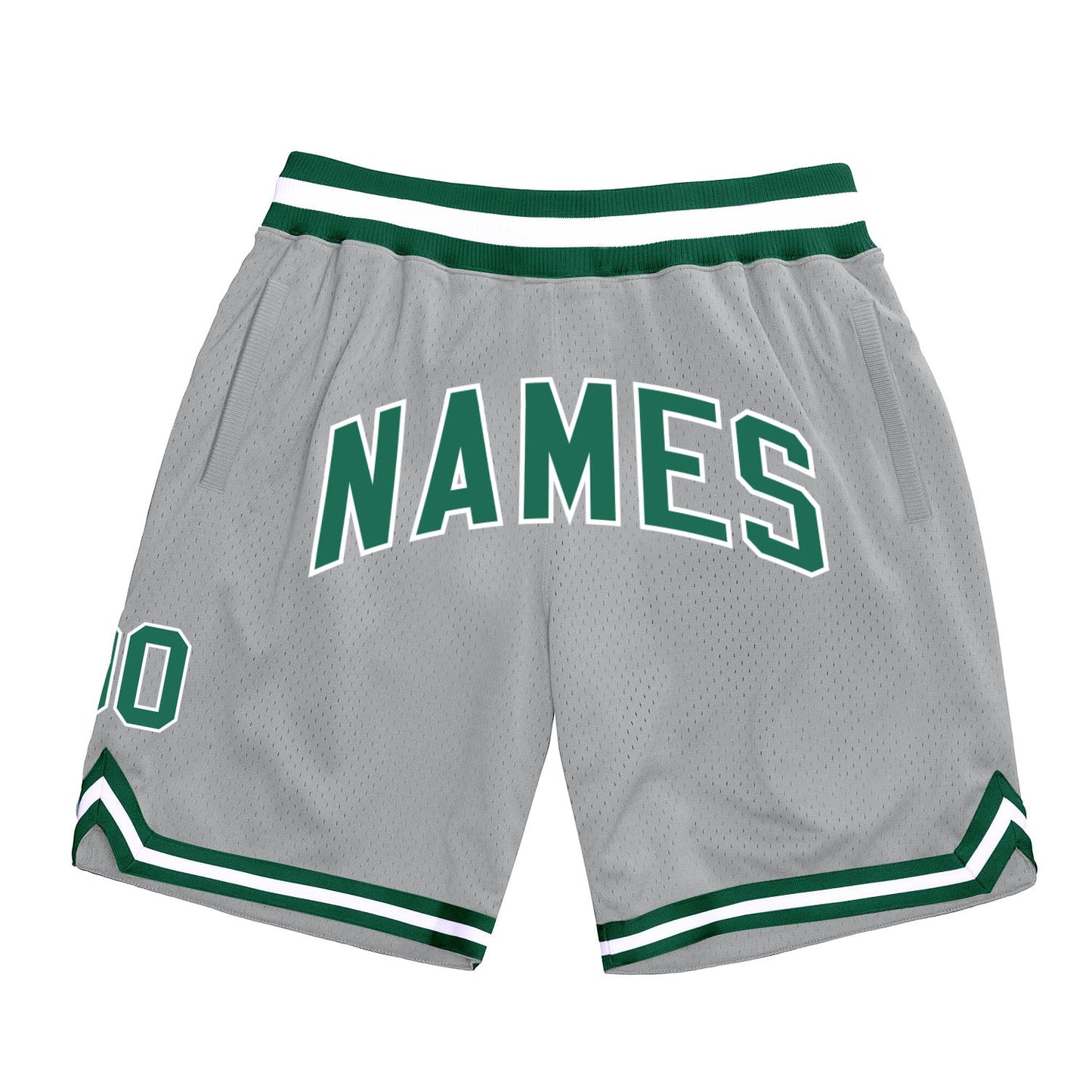 Custom Silver Gray Kelly Green White Basketball Shorts