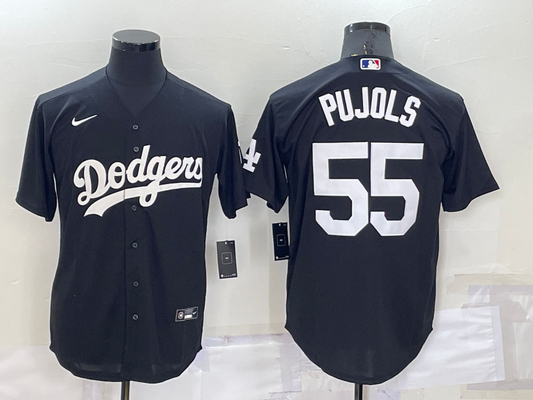 Men's Los Angeles Dodgers Albert Pujols #55 Black Replica Baseball Jersey1