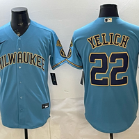 Men's Milwaukee Brewers Christian Yelich #22 Light Blue Road Replica Jersey
