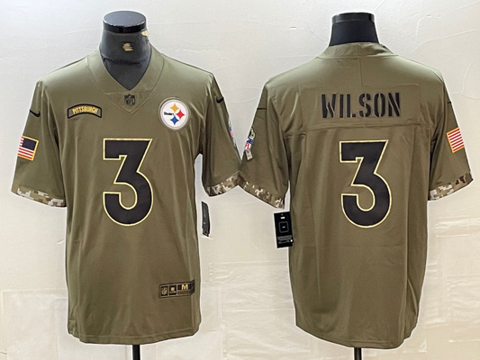 Men's Pittsburgh Steelers Russell Wilson #3 Olive 2022 Salute To Service Limited Jersey1